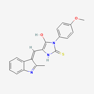 molecular formula C20H17N3O2S B1191301 3-(4-methoxyphenyl)-5-[(2-methyl-1H-indol-3-yl)methylene]-2-thioxo-4-imidazolidinone 