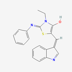 molecular formula C20H17N3OS B1191302 (2Z,5Z)-3-ethyl-5-(1H-indol-3-ylmethylidene)-2-(phenylimino)-1,3-thiazolidin-4-one 
