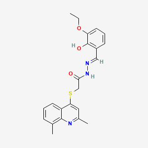 molecular formula C22H23N3O3S B1191311 2-[(2,8-dimethyl-4-quinolinyl)sulfanyl]-N'-(3-ethoxy-2-hydroxybenzylidene)acetohydrazide 