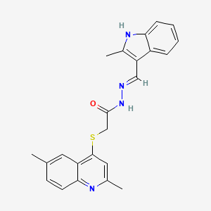 molecular formula C23H22N4OS B1191316 2-[(2,6-dimethyl-4-quinolinyl)sulfanyl]-N'-[(2-methyl-1H-indol-3-yl)methylene]acetohydrazide 