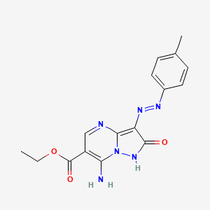 molecular formula C16H16N6O3 B1191387 Ethyl 7-amino-3-[(4-methylphenyl)diazenyl]-2-oxo-1,2-dihydropyrazolo[1,5-a]pyrimidine-6-carboxylate 