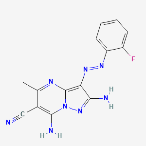 2-Amino-3-[(2-fluorophenyl)hydrazinylidene]-7-imino-5-methyl-6-pyrazolo[1,5-a]pyrimidinecarbonitrile