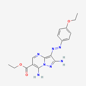 molecular formula C17H19N7O3 B1191392 Ethyl 2,7-diamino-3-[(4-ethoxyphenyl)diazenyl]pyrazolo[1,5-a]pyrimidine-6-carboxylate 