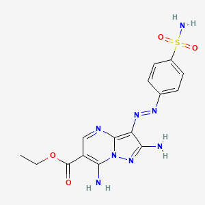 molecular formula C15H16N8O4S B1191398 Ethyl 2,7-diamino-3-{[4-(aminosulfonyl)phenyl]diazenyl}pyrazolo[1,5-a]pyrimidine-6-carboxylate 