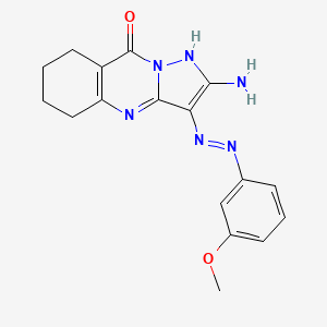 molecular formula C17H18N6O2 B1191402 2-amino-3-[(3-methoxyphenyl)diazenyl]-5,6,7,8-tetrahydropyrazolo[5,1-b]quinazolin-9(4H)-one 