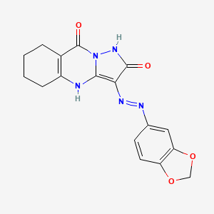 molecular formula C17H15N5O4 B1191419 3-(1,3-benzodioxol-5-yldiazenyl)-5,6,7,8-tetrahydropyrazolo[5,1-b]quinazoline-2,9(1H,4H)-dione 