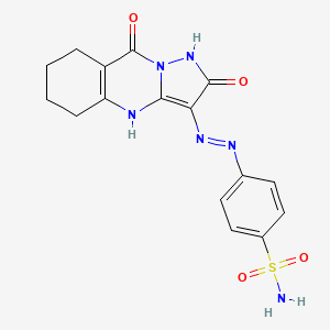 molecular formula C16H16N6O4S B1191425 4-[(2,9-Dioxo-1,2,4,5,6,7,8,9-octahydropyrazolo[5,1-b]quinazolin-3-yl)diazenyl]benzenesulfonamide 
