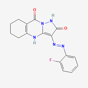 molecular formula C16H14FN5O2 B1191429 3-[(2-fluorophenyl)diazenyl]-5,6,7,8-tetrahydropyrazolo[5,1-b]quinazoline-2,9(1H,4H)-dione 