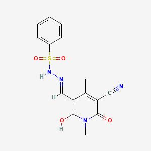 molecular formula C15H14N4O4S B1191449 N'-[(5-cyano-1,4-dimethyl-2,6-dioxo-1,6-dihydro-3(2H)-pyridinylidene)methyl]benzenesulfonohydrazide 