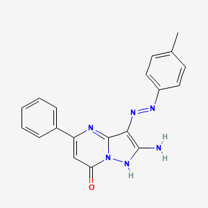 molecular formula C19H16N6O B1191469 2-amino-3-[(4-methylphenyl)diazenyl]-5-phenylpyrazolo[1,5-a]pyrimidin-7(4H)-one 