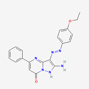 molecular formula C20H18N6O2 B1191473 2-amino-3-[(4-ethoxyphenyl)diazenyl]-5-phenylpyrazolo[1,5-a]pyrimidin-7(4H)-one 
