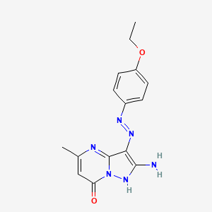 molecular formula C15H16N6O2 B1191474 2-amino-3-[(4-ethoxyphenyl)diazenyl]-5-methylpyrazolo[1,5-a]pyrimidin-7(4H)-one 