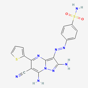 molecular formula C17H13N9O2S2 B1191489 4-{[2,7-Diamino-6-cyano-5-(2-thienyl)pyrazolo[1,5-a]pyrimidin-3-yl]diazenyl}benzenesulfonamide 