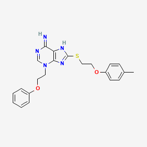 molecular formula C22H23N5O2S B1191502 8-{[2-(4-methylphenoxy)ethyl]sulfanyl}-3-(2-phenoxyethyl)-3H-purin-6-amine 