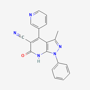 molecular formula C19H13N5O B1191541 3-methyl-6-oxo-1-phenyl-4-(3-pyridinyl)-6,7-dihydro-1H-pyrazolo[3,4-b]pyridine-5-carbonitrile 