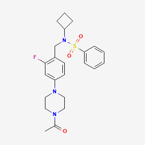 molecular formula C23H28FN3O3S B1191747 N-[4-(4-Acetylpiperazin-1-Yl)-2-Fluorobenzyl]-N-Cyclobutylbenzenesulfonamide 