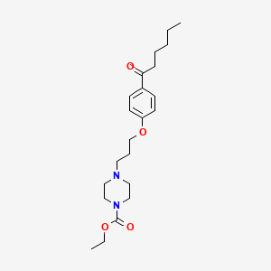 molecular formula C24H38N2O3 B1192054 4-[3-(4-Hexanoyl-phenoxy)-propyl]-piperazine-1-carboxylic acid ethyl ester 