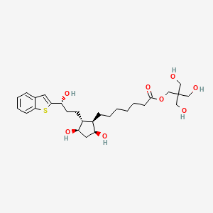 molecular formula C28H42O8S B1192136 Cyclopentaneheptanoic acid, 2-((3R)-3-benzo(b)thien-2-yl-3-hydroxypropyl)-3,5-dihydroxy-, 3-hydroxy-2,2-bis(hydroxymethyl)propyl ester, (1R,2R,3R,5S)- CAS No. 955005-63-7