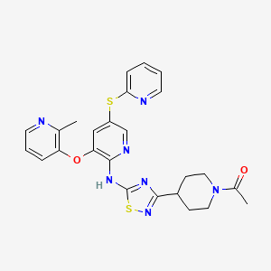 molecular formula C25H25N7O2S2 B1192138 1-(4-(5-(3-(2-Methylpyridin-3-yloxy)-5-(pyridin-2-ylthio)pyridin-2-ylamino)-1,2,4-thiadiazol-3-yl)piperidin-1-yl)ethanone 