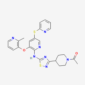 molecular formula C25H25N7O2S2 B1192138 1-(4-(5-(3-(2-甲基吡啶-3-氧基)-5-(吡啶-2-硫基)吡啶-2-氨基)-1,2,4-噻二唑-3-基)哌啶-1-基)乙酮 