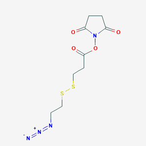 molecular formula C9H12N4O4S2 B1192229 Azidoethyl-SS-propionic NHS ester 