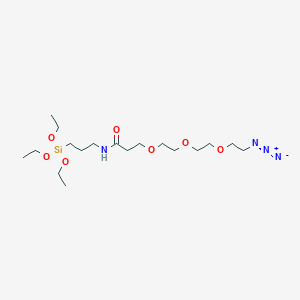 molecular formula C18H38N4O7Si B1192234 Azido-PEG3-amide-C3-triethoxysilane 