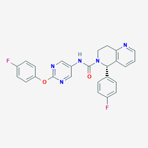 molecular formula C25H19F2N5O2 B1192263 (5S)-N-[2-(4-氟苯氧基)嘧啶-5-基]-5-(4-氟苯基)-7,8-二氢-5H-1,6-萘啶-6-甲酰胺 