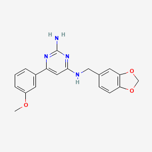 molecular formula C19H19ClN4O3 B1192309 N4-(1,3-benzodioxol-5-ylmethyl)-6-(3-methoxyphenyl)pyrimidine-2,4-diamine CAS No. 853220-52-7