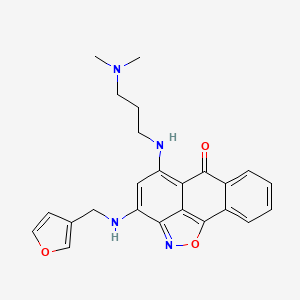 molecular formula C24H24N4O3 B1192429 10-[3-(Dimethylamino)propylamino]-12-(furan-3-ylmethylamino)-15-oxa-14-azatetracyclo[7.6.1.02,7.013,16]hexadeca-1(16),2,4,6,9,11,13-heptaen-8-one 