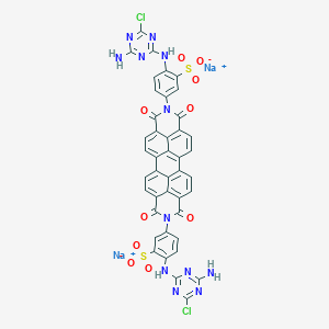 molecular formula C42H20Cl2N12Na2O10S2 B011925 disodium;2-[(4-amino-6-chloro-1,3,5-triazin-2-yl)amino]-5-[18-[4-[(4-amino-6-chloro-1,3,5-triazin-2-yl)amino]-3-sulfonatophenyl]-6,8,17,19-tetraoxo-7,18-diazaheptacyclo[14.6.2.22,5.03,12.04,9.013,23.020,24]hexacosa-1(23),2,4,9,11,13,15,20(24),21,25-decaen-7-yl]benzenesulfonate CAS No. 106424-71-9