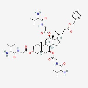 molecular formula C52H82N6O11 B1192593 benzyl (4R)-4-[(3R,5S,7R,8R,9S,10S,12S,13R,14S,17R)-3,7,12-tris[[2-[(2-amino-3-methylbutanoyl)amino]acetyl]oxy]-10,13-dimethyl-2,3,4,5,6,7,8,9,11,12,14,15,16,17-tetradecahydro-1H-cyclopenta[a]phenanthren-17-yl]pentanoate 