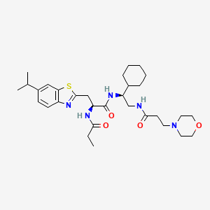 molecular formula C31H47N5O4S B1192631 N-[(1S)-1-cyclohexyl-2-{[3-(morpholin-4-yl)propanoyl]amino}ethyl]-N~2~-propanoyl-3-[6-(propan-2-yl)-1,3-benzothiazol-2-yl]-L-alaninamide 