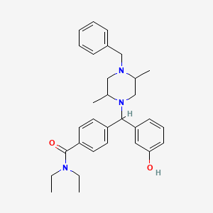 molecular formula C31H39N3O2 B1192650 4-[(4-benzyl-2,5-dimethylpiperazin-1-yl)(3-hydroxyphenyl)methyl]-N,N-diethylbenzamide 