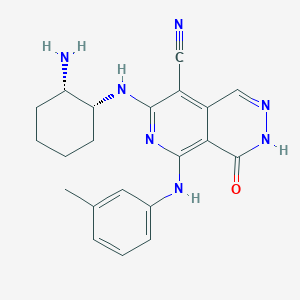 molecular formula C21H23N7O B1192657 7-[[(1R,2S)-2-氨基环己基]氨基]-5-(3-甲基苯胺基)-4-氧代-3H-吡啶并[3,4-d]嘧啶-8-腈 