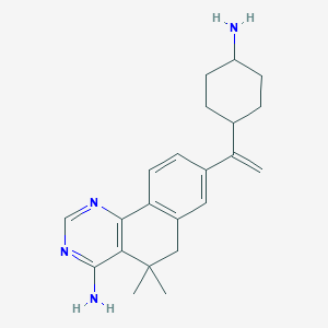 molecular formula C22H28N4 B1192661 8-[1-(4-aminocyclohexyl)ethenyl]-5,5-dimethyl-6H-benzo[h]quinazolin-4-amine 