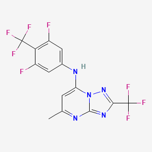 molecular formula C15H10F7N5 B1192666 N-[3,5-Difluoro-4-(Trifluoromethyl)phenyl]-5-Methyl-2-(Trifluoromethyl)[1,2,4]triazolo[1,5-A]pyrimidin-7-Amine 