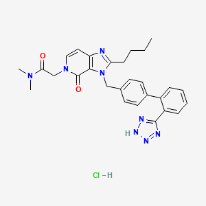 molecular formula C28H31ClN8O2 B1192698 2-[2-butyl-4-oxo-3-[[4-[2-(2H-tetrazol-5-yl)phenyl]phenyl]methyl]imidazo[4,5-c]pyridin-5-yl]-N,N-dimethylacetamide;hydrochloride CAS No. 187683-79-0