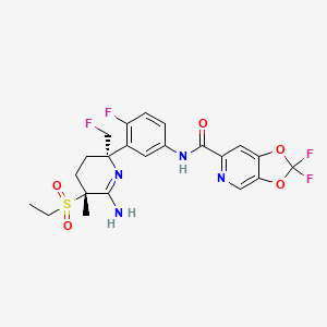 molecular formula C22H22F4N4O5S B11927055 N-{3-[(2S,5R)-6-amino-5-(ethanesulfonyl)-2-(fluoromethyl)-5-methyl-2,3,4,5-tetrahydropyridin-2-yl]-4-fluorophenyl}-2,2-difluoro-2H-[1,3]dioxolo[4,5-c]pyridine-6-carboxamide 