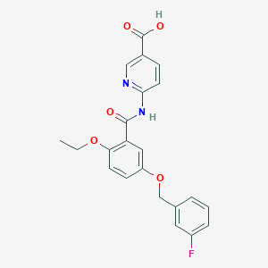 molecular formula C22H19FN2O5 B11927302 6-(5-(3-Fluorobenzyloxy)-2-ethoxybenzamido)pyridine-3-carboxylic acid 