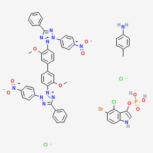 molecular formula C55H45BrCl3N12O10P B11928116 5-Bromo-4-chloro-3-indolyl phosphate disodium salt and 2,2-bis(4-Nitrophenyl)-5,5-diphenyl-3,3-(3,3-dimethoxy-4,4-diphenylene)ditetrazolium chloride 