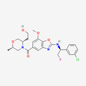 [2-[[(1~{S})-1-(3-chlorophenyl)-2-fluoranyl-ethyl]amino]-7-methoxy-1,3-benzoxazol-5-yl]-[(2~{S},5~{S})-5-(2-hydroxyethyl)-2-methyl-morpholin-4-yl]methanone