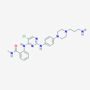 molecular formula C25H31ClN8O B1192829 2-[[2-[4-[4-(3-aminopropyl)piperazin-1-yl]anilino]-5-chloropyrimidin-4-yl]amino]-N-methylbenzamide 