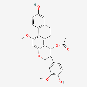 molecular formula C27H26O7 B11928570 [8-hydroxy-3-(4-hydroxy-3-methoxyphenyl)-11-methoxy-3,4,5,6-tetrahydro-2H-naphtho[2,1-f]chromen-4-yl] acetate 