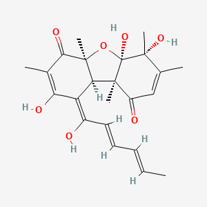 molecular formula C23H28O7 B1192922 (4R,4aR,5aS,9Z,9aR,9bR)-4,4a,8-trihydroxy-9-[(2E,4E)-1-hydroxyhexa-2,4-dienylidene]-3,4,5a,7,9b-pentamethyl-9aH-dibenzofuran-1,6-dione 