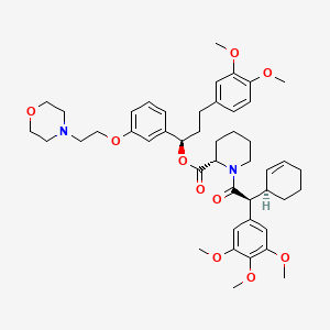 molecular formula C46H60N2O10 B1192945 [(1R)-3-(3,4-dimethoxyphenyl)-1-[3-(2-morpholin-4-ylethoxy)phenyl]propyl] (2S)-1-[(2S)-2-[(1R)-cyclohex-2-en-1-yl]-2-(3,4,5-trimethoxyphenyl)acetyl]piperidine-2-carboxylate 