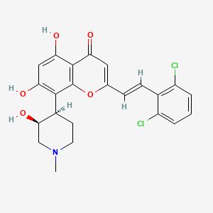 molecular formula C23H21Cl2NO5 B1192948 2-[(E)-2-(2,6-二氯苯基)乙烯基]-5,7-二羟基-8-[(3S,4R)-3-羟基-1-甲基哌啶-4-基]色满-4-酮 