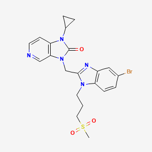 molecular formula C21H22BrN5O3S B1192962 3-[[5-Bromanyl-1-(3-Methylsulfonylpropyl)benzimidazol-2-Yl]methyl]-1-Cyclopropyl-Imidazo[4,5-C]pyridin-2-One 