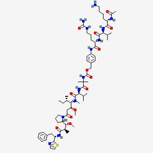 [4-[[(2S)-2-[[(2S)-2-[[(2S)-2-acetamido-6-aminohexanoyl]amino]-3-methylbutanoyl]amino]-5-(carbamoylamino)pentanoyl]amino]phenyl]methyl N-[1-[[(2S)-1-[[(3R,4S,5S)-3-methoxy-1-[(2S)-2-[(1R,2R)-1-methoxy-2-methyl-3-oxo-3-[[(1S)-2-phenyl-1-(1,3-thiazol-2-yl)ethyl]amino]propyl]pyrrolidin-1-yl]-5-methyl-1-oxoheptan-4-yl]-methylamino]-3-methyl-1-oxobutan-2-yl]amino]-2-methyl-1-oxopropan-2-yl]carbamate