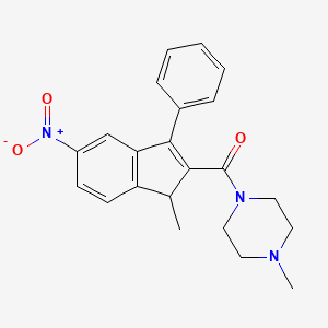 molecular formula C22H23N3O3 B1193008 (1-methyl-5-nitro-3-phenyl-1H-inden-2-yl)-(4-methylpiperazin-1-yl)methanone 