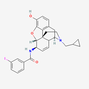 molecular formula C27H27IN2O3 B1193040 N-[(4R,7R,7aR,12bS)-3-(cyclopropylmethyl)-9-hydroxy-2,4,4a,7,7a,13-hexahydro-1H-4,12-methanobenzofuro[3,2-e]isoquinolin-7-yl]-3-iodobenzamide 